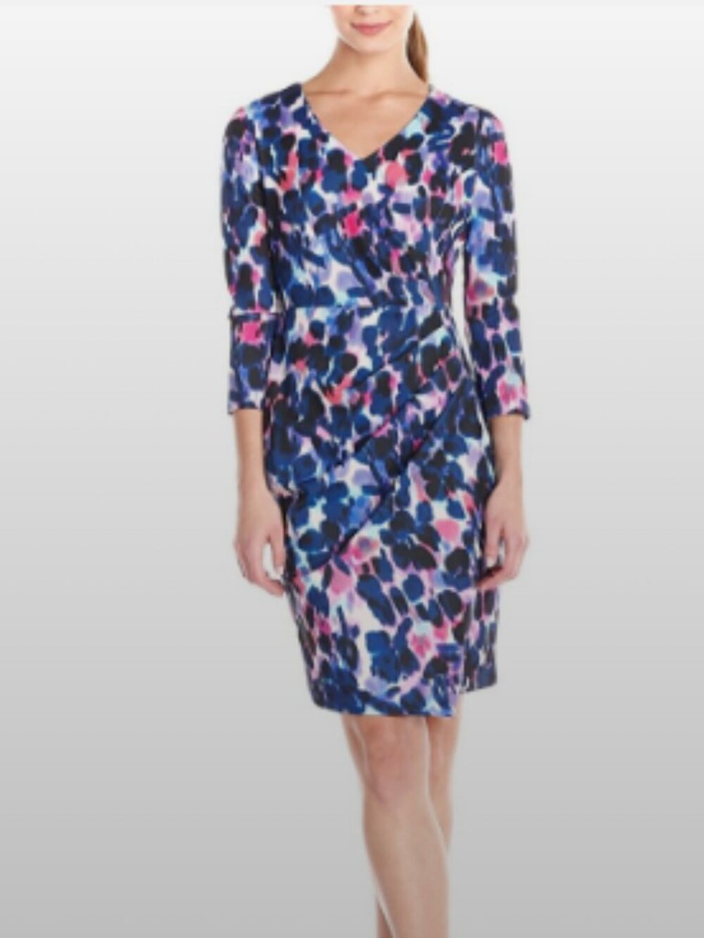 NYDJ Women's Kona Dash Print Stretch Crepe Wrap Dress - Size 10